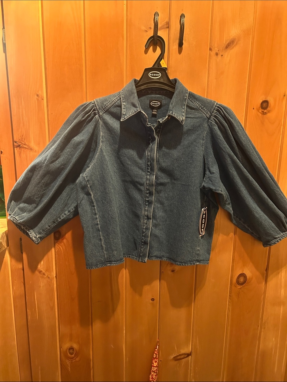 Scoop Denim Puff Sleeve Cropped Shirt/Jacket